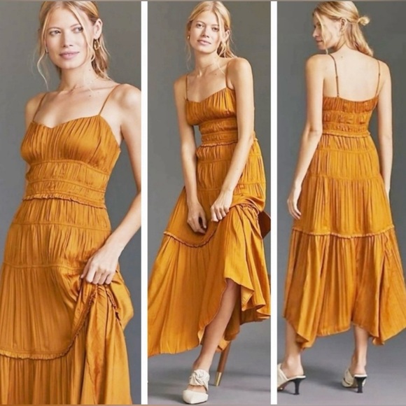 4. NWOT Anthropologie Silk Ruched Midi Slip Dress - Picture 7 of 8